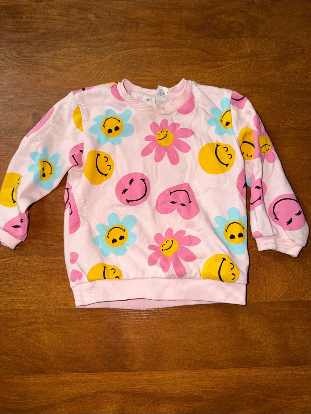 H&M Pink Sweatshirt with Smiley Faces & Floral Print